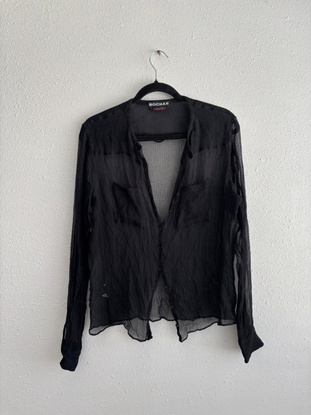 ROCHAS 100% Sheer Silk Black Button Down Blouse Made in Italy - IT46